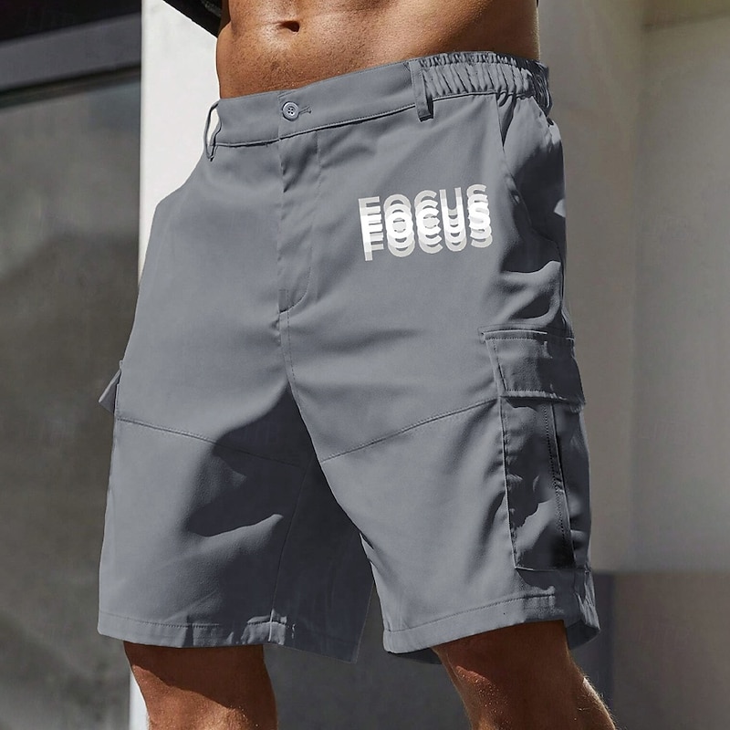 Men's Cargo Shorts Work Shorts Elastic Waist Multi Pocket Double Vision Letters Knee Length Sports Outdoor Casual Camping & Hiking Classic Shorts Black Army Green Micro-elastic4