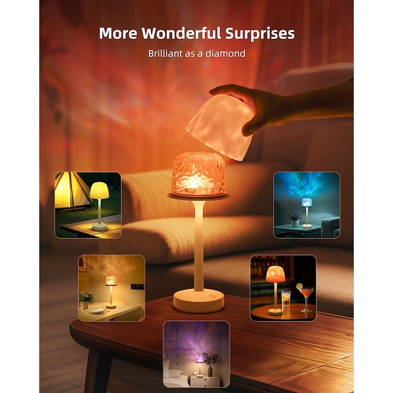 Ocean Wave Cordless Projector Light, RGB Color Changing Table Lamp, Portable Battery Night Light LED Aurora Projector with Remote Control for Bedroom Living Room Game Party Atmosphere Lights3