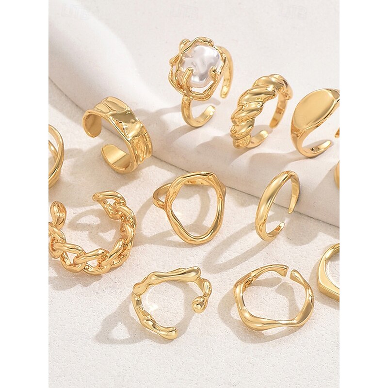 Gold Statement Rings Set for Women – Trendy Vintage Chunky Stackable Finger Rings, Fashion Jewelry for Parties, Weddings, and Everyday Wear4