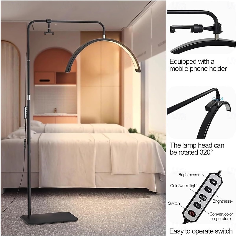 LED Floor Lamp 24Inches Half Circle Light with Phone Clip Floor Lamp 360 Degree Rotation Black3