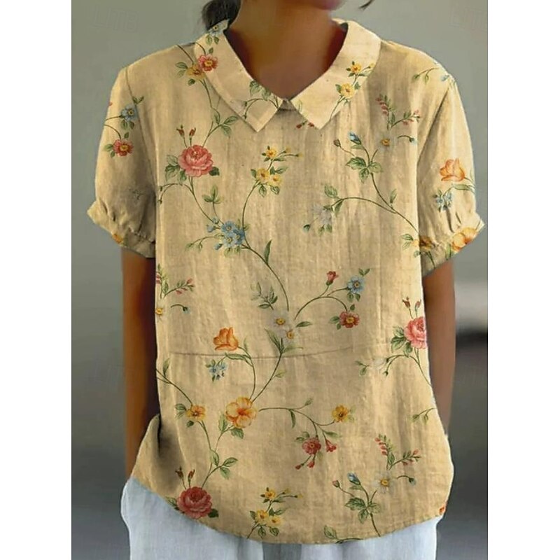 Women's Blouse Floral Elegant Daily Stylish Short Sleeve Shirt Collar Regular Tops Work Daily Holiday Yellow Pink Blue Green Summer3