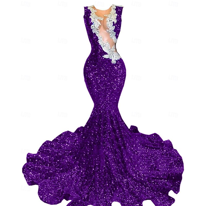 Mermaid / Trumpet Evening Gown Party Dress Evening Party Prom Sweep / Brush Train Sleeveless Jewel Neck Spandex with Glitter Beading Sequin4