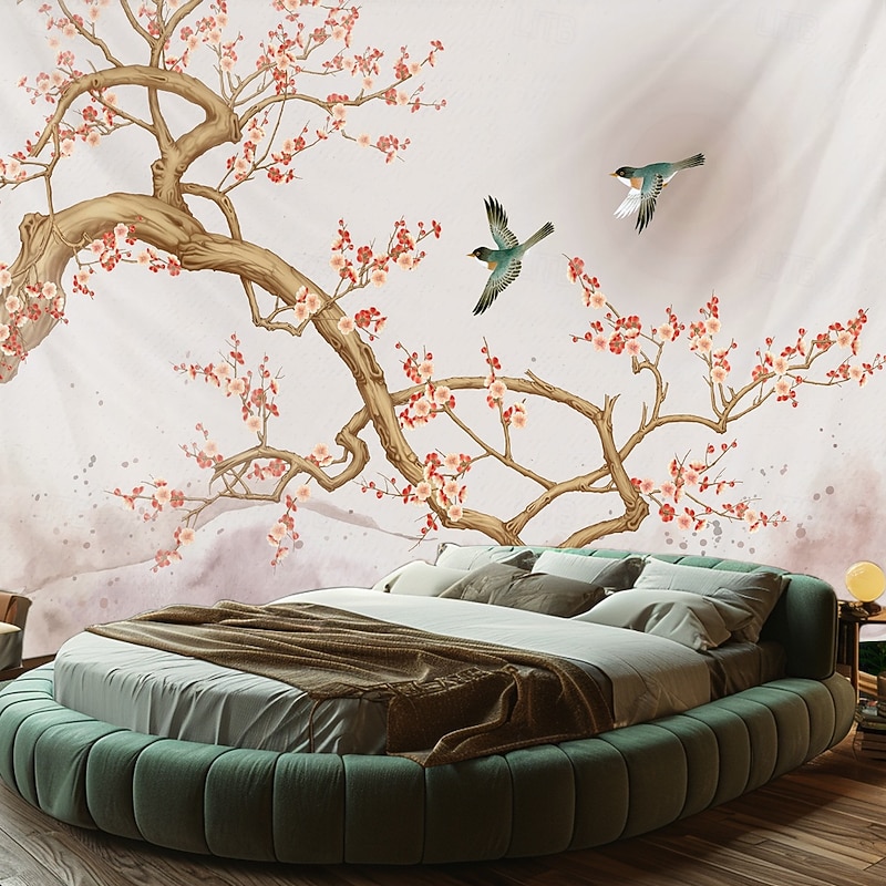 Floral Hummingbirds Hanging Tapestry Wall Art Large Tapestry Mural Decor Photograph Backdrop Blanket Curtain Home Bedroom Living Room Decoration Spring Summer3