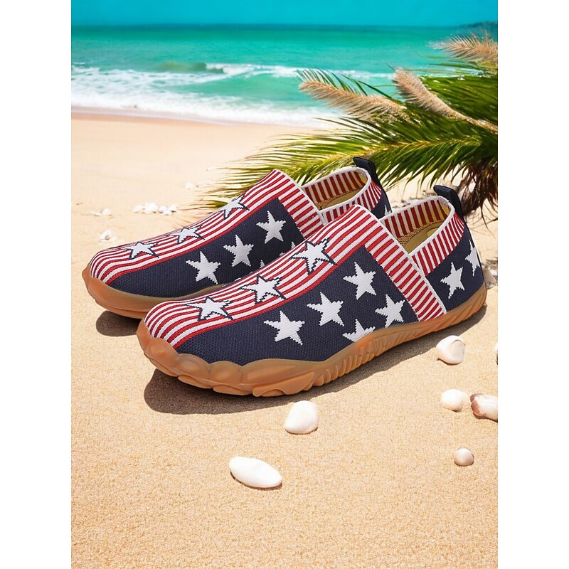 Women's Flats Flyknit Shoes Barefoot shoes Wide Fit Shoes Daily Independence Day Travel Star American Flag Contrast Color Flat Heel Round Toe Casual Comfort Minimalism Tissage Volant Loafer White4
