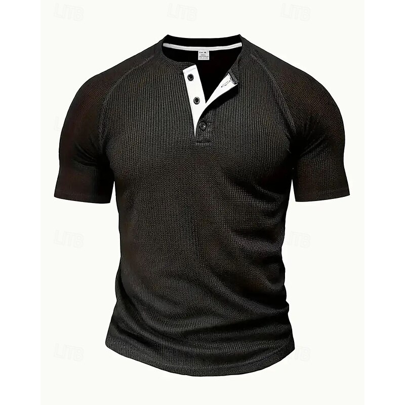 Men's Tee Short Sleeve Shirt Tee Top Short Sleeve Henley Summer Fashion Designer Plain Vacation Street Going out Black Dark Gray Light Grey Top Tee for Men