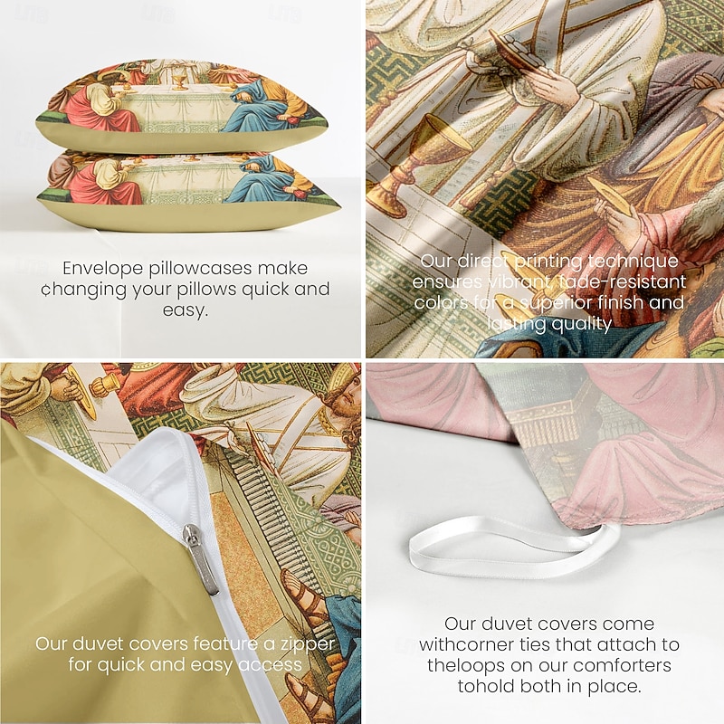 Vintage Jesus Duvet Cover Set 100% Cotton Soft and Breathable Bedding Featuring Prints Lightweight and Durable Quilt Cover Comfortable for All Seasons Easy to Care3