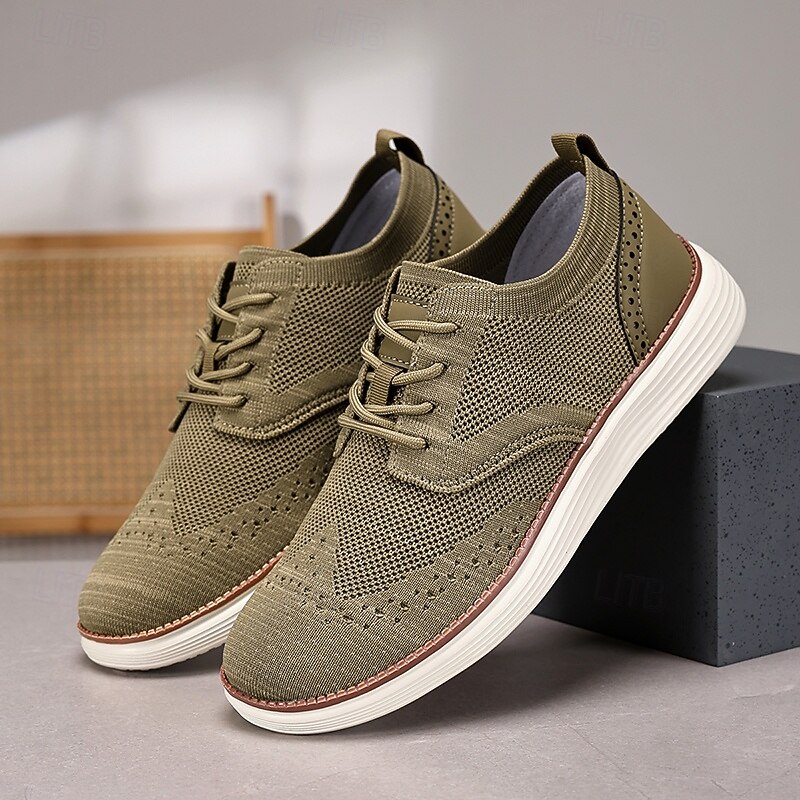Men's Breathable Knit Brogue Sneakers - Casual Lace-Up Lightweight Shoes for Daily Wear & Walking2