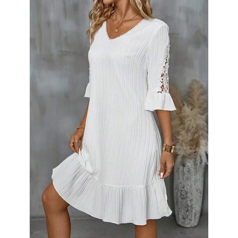 Women's Mini Dress White Dress Lace Dress Casual Dress Summer Dress Fashion Classic Modern Daily Weekend Regular Fit Plain Half Sleeve V Neck White Summer3