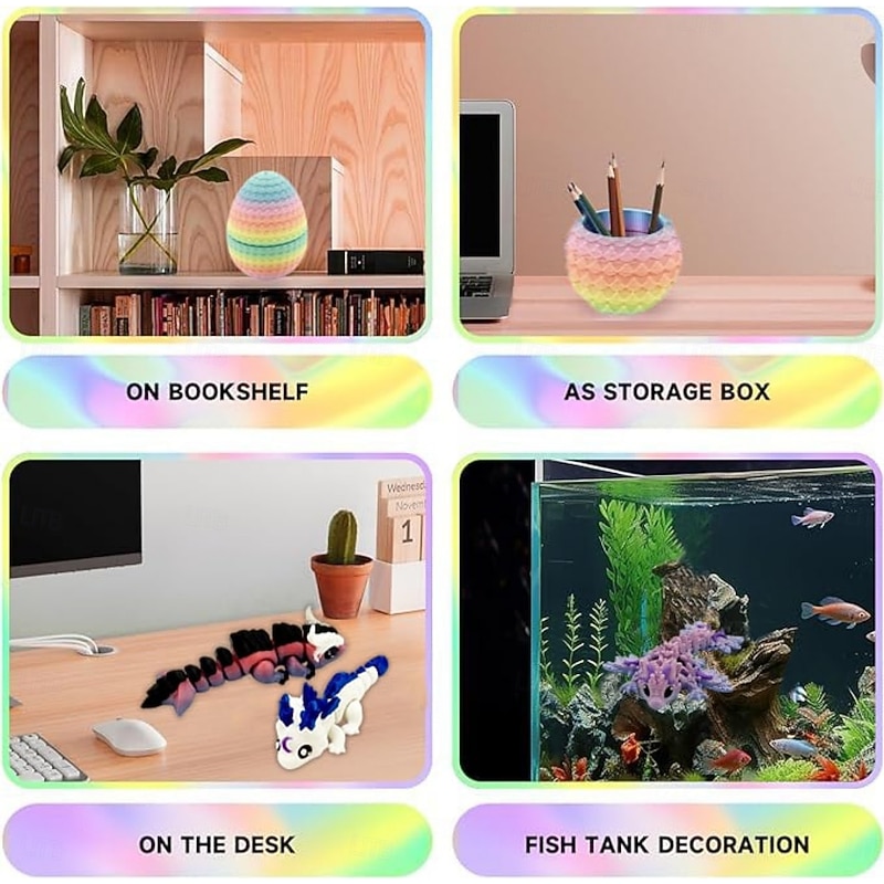 6-Pack Small Mystery Dragon Eggs, 3D Printed Easter Egg Gift with Hidden Poseable Dragon Inside, Fantasy Dragon Egg Set for Kids, Collectors, Home Decor, Party Favors4