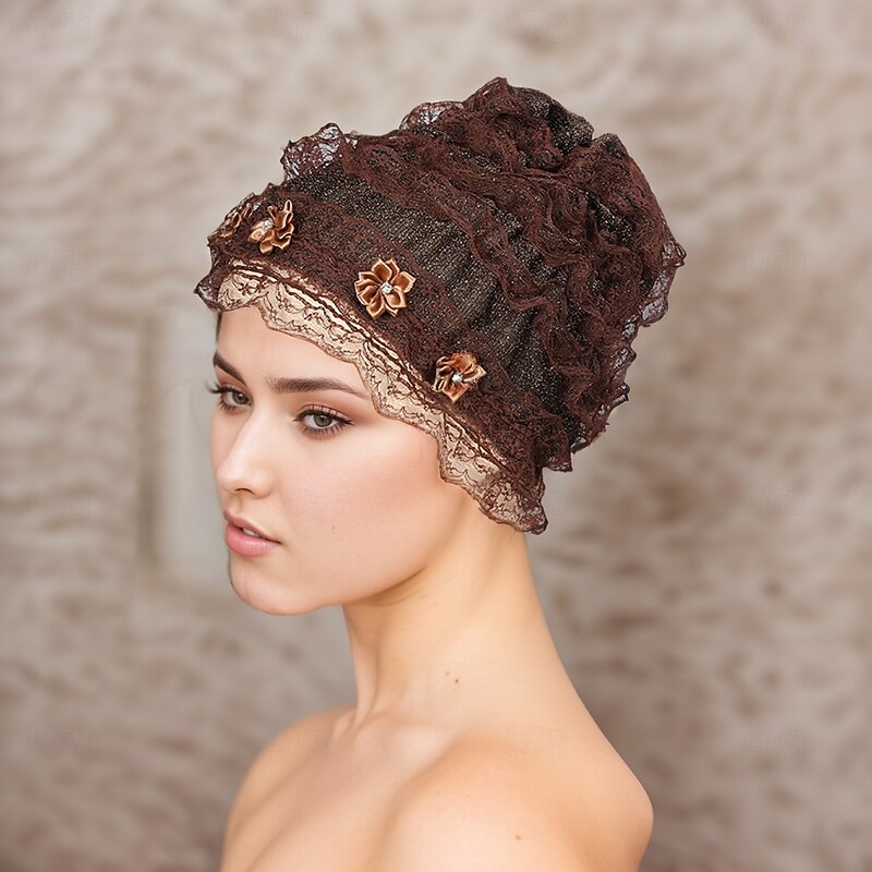 Headwear Tulle Polyester / Cotton Blend Floppy Hat Turbans Casual Holiday Cute With Lace Flower Headpiece Headwear3