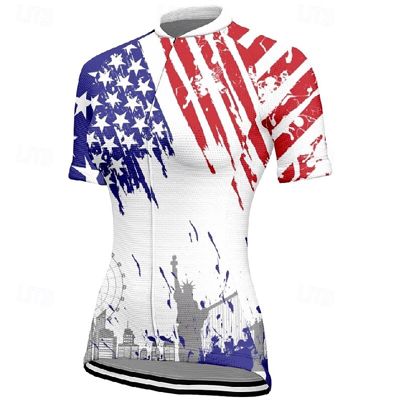 Women's Cycling Jersey National Flag Short Sleeve Bike Tee Tshirt Jersey with 3 Rear Pockets Mountain Bike MTB Quick Dry Anatomic Design Wicking Breathable Sports Blue Clothing Apparel