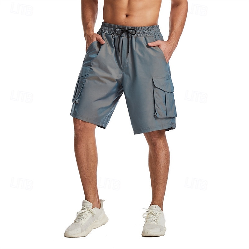 Men's Cargo Shorts Shorts Bermuda shorts Casual Shorts Baggy Multi Pocket Straight Leg Plain Breathable Moisture Wicking Knee Length Outdoor Casual Running Fashion Streetwear Red Blue Micro-elastic2