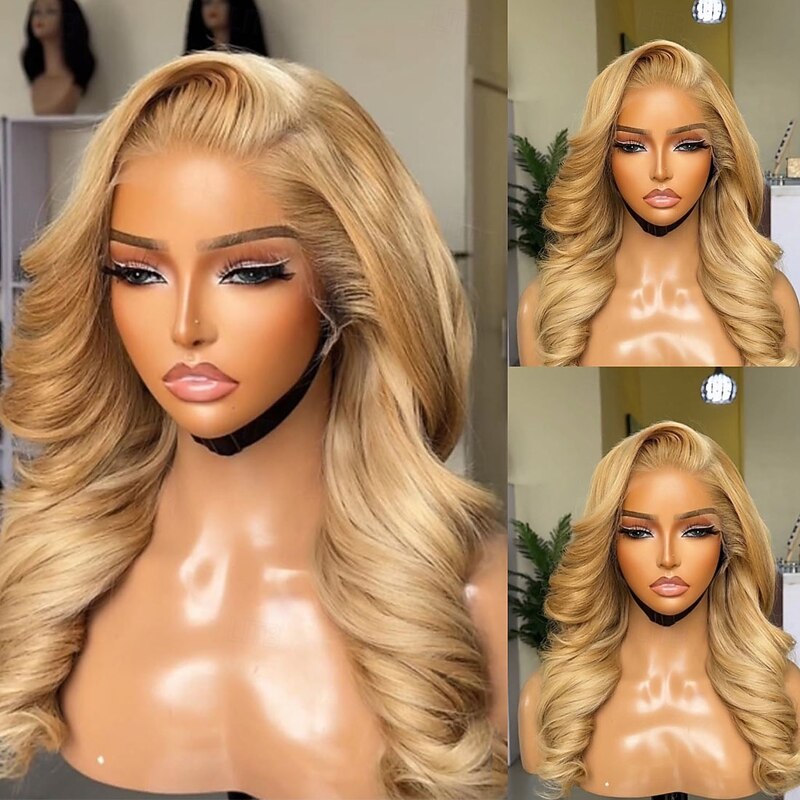 Brazilian Virgin Hair Loose Wave Colored Glueless 5x5 Closure Wigs Honey Blonde Lace Frontal Wig Pre-Plucked for Women