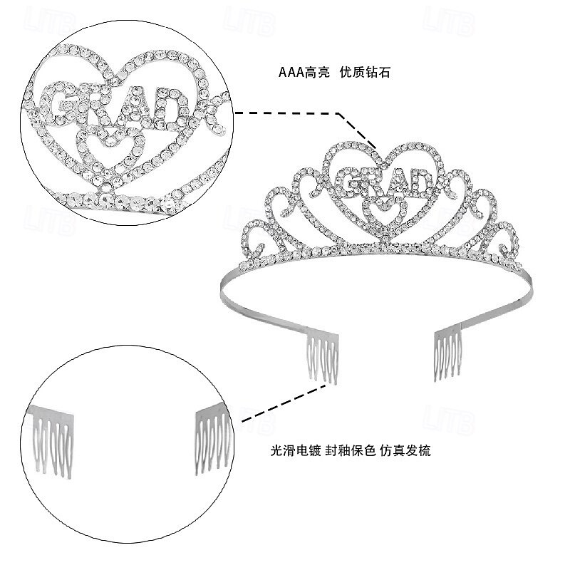Graduation Crown and Stole Sash Set, Graduation Party Supplies Kit, 2025 Graduation Party GRADUATED Tiara, Rhinestone Letter Headpiece, Alloy Sash and Crown 2-Piece Set3