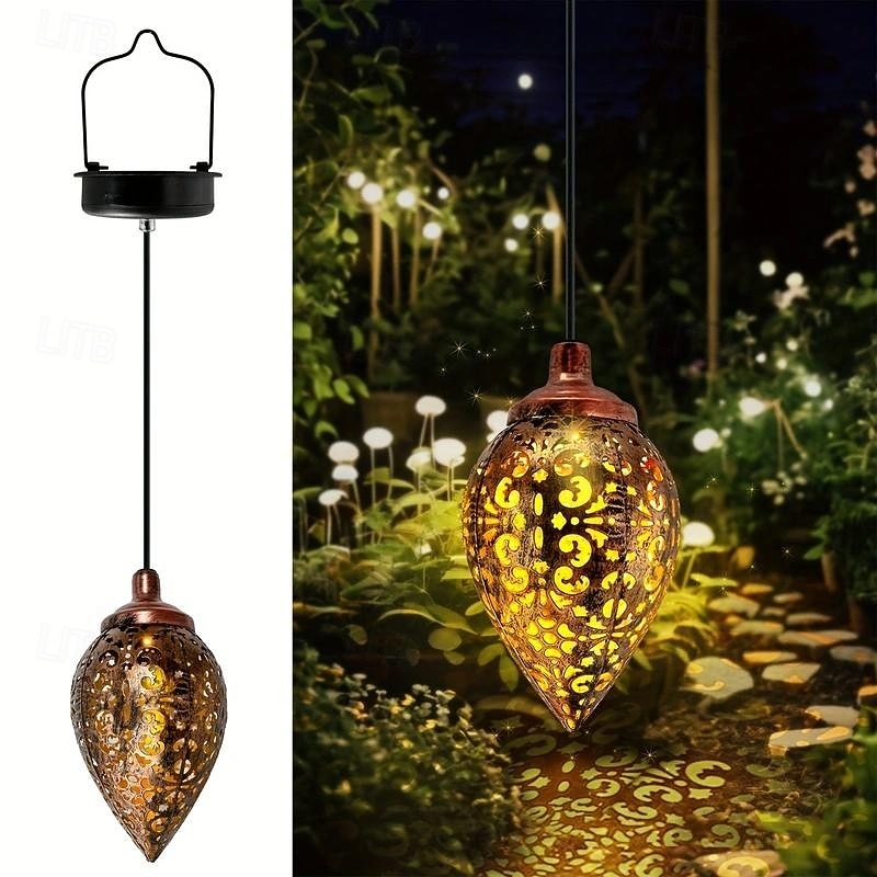 1 Pc outdoor solar water droplet shaped hollow projection lamp pendant light courtyard garden tree under festival wedding party decoration light4