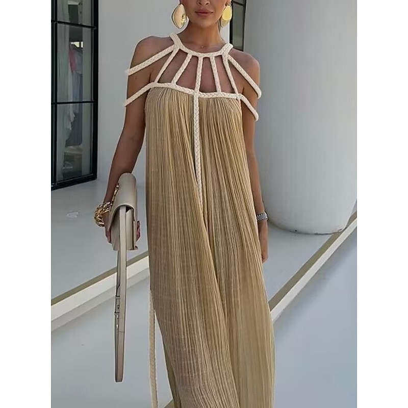 Women's Swimsuits Cover Up Swim Dress Swimsuit Cut Out Vacation Beach Wear Solid Color Halter Neck Sleeveless Bathing Suits2