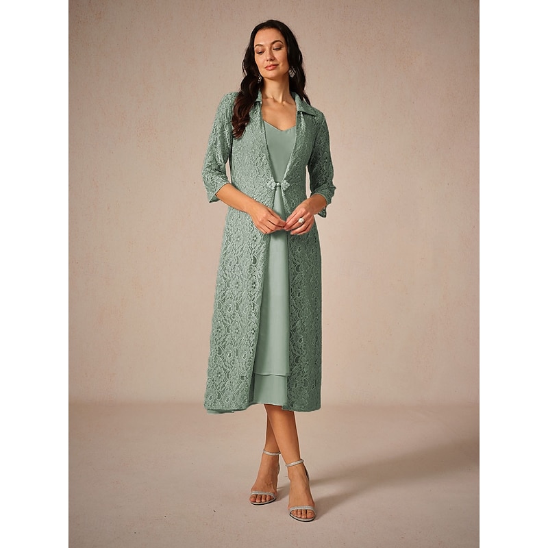 Women's Tea Length Chiffon Dress Elegant Flowy Wedding Guest Date Regular Fit Solid Color Sleeveless Square Neck Sage Green Summer