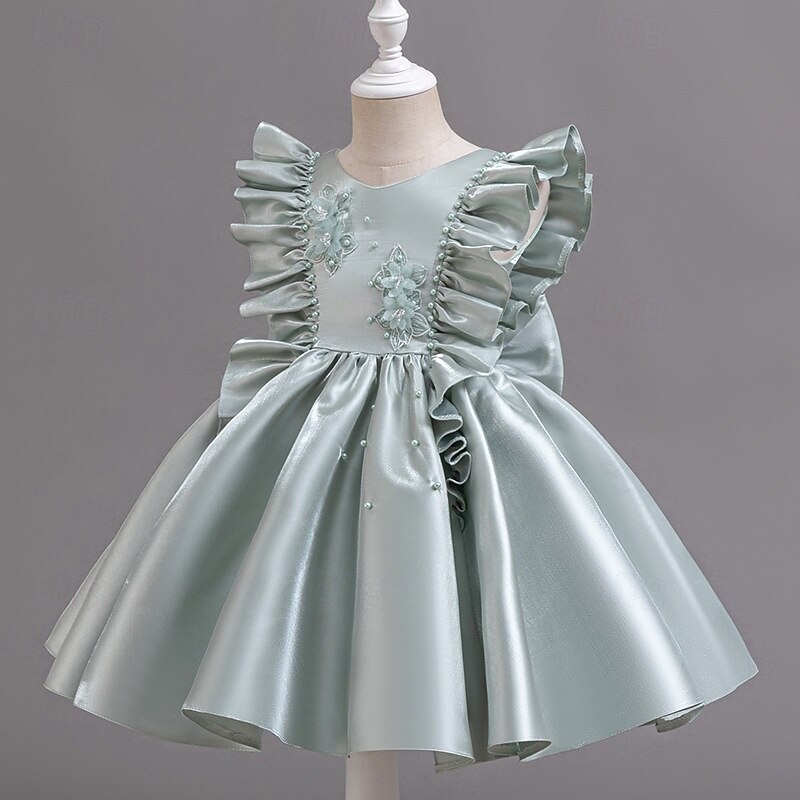 Toddler Girls' Party Dress Floral Sleeveless Wedding Party Ruched Zipper Tie Knot Cute Princess Polyester Knee-length Party Dress Summer Spring Fall 4-7 Years White Champagne Light Green4