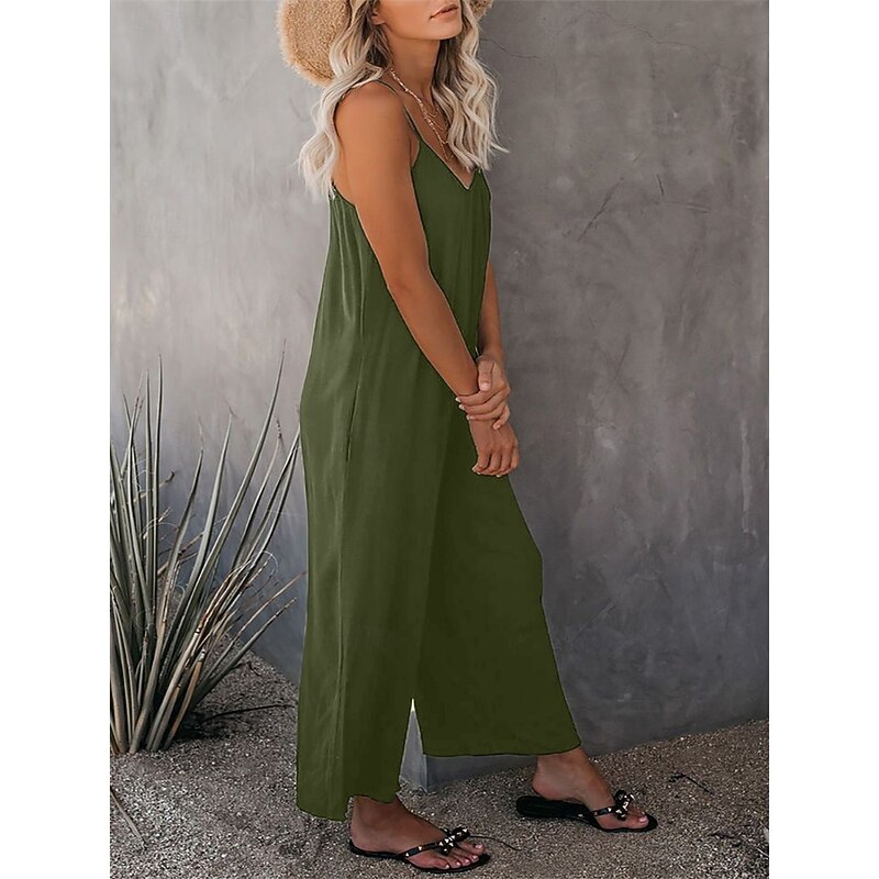 Women's Jumpsuit Active Solid Color Sleeveless U Neck Vacation Daily Loose Fit Black Army Green Red Summer2