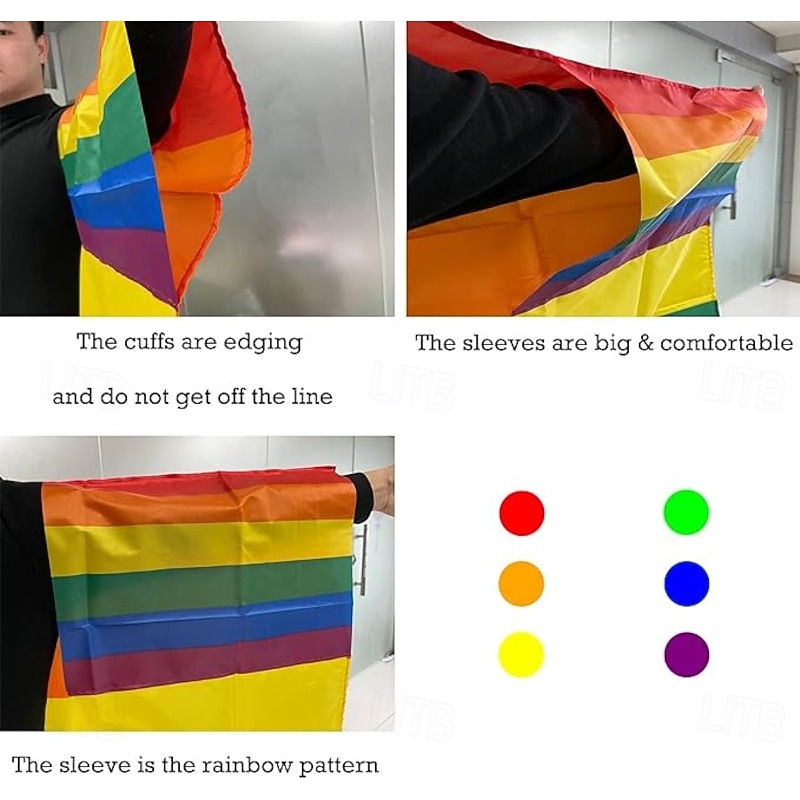June Pride Month Rainbow Flag Cloak Costume Happy Pride Day Flag Cape 59In*35In Wearable Flag for Adults Gay Lesbian Decoration Parties Games Dates2