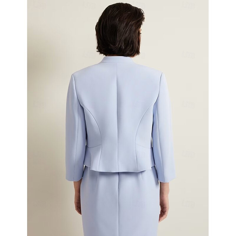 Sheath / Column Mother of the Bride Dress Elegant Simple Crew Neck Tea Length Crepe 3/4 Length Sleeve with Lace Solid Color3