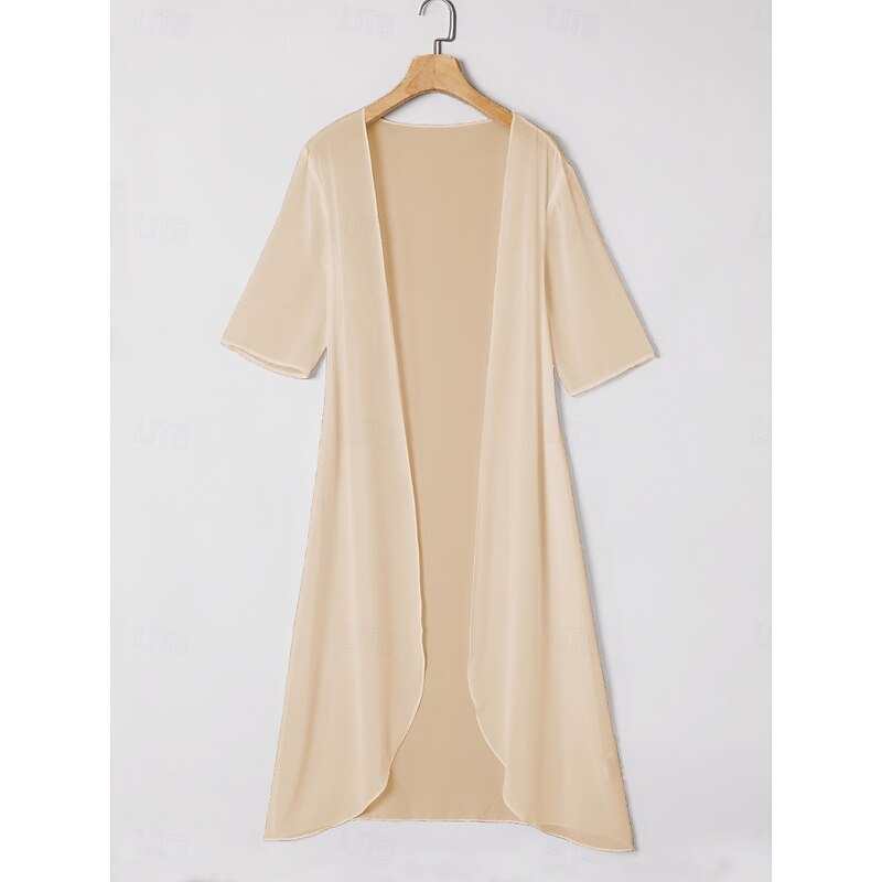 Women's Chiffon Cover-Up Jacket Solid Color Elegant Stylish Half Sleeve  Champagne Summer Spring3