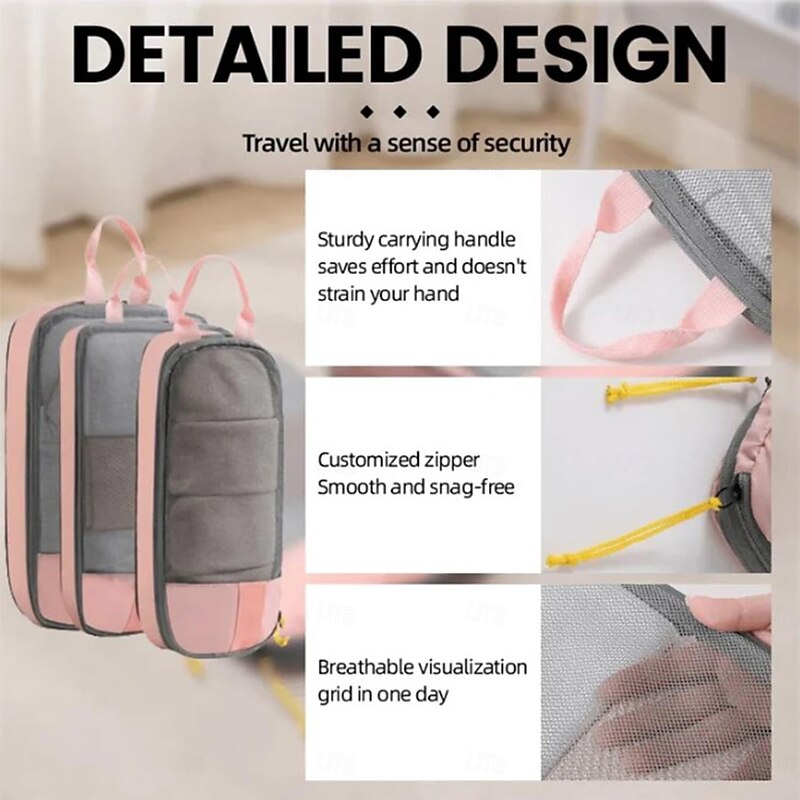 Compressed Packing Cubes Travel Storage Set, 3/6 Set Compression Packing Cubes for Travel, Mesh Visual Clothes Luggage Organizer Portable Lightweight Suitcase Bag4