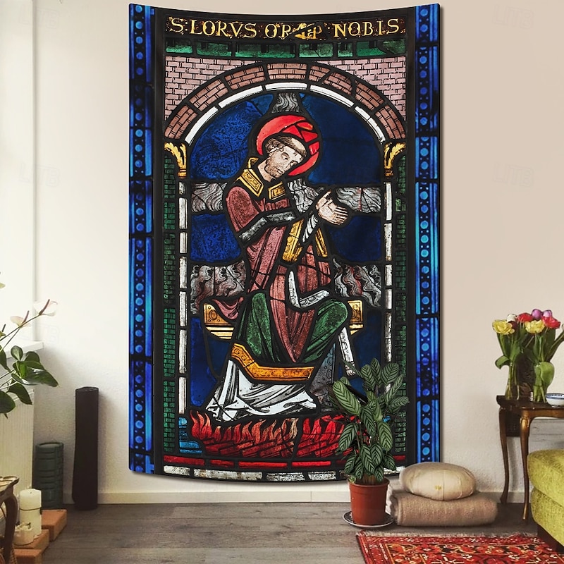 Medieval Tapestry Middle Age Tapestry Gothic Art Wall Art Large Tapestry Mural Decor Photograph Backdrop Blanket Curtain Home Bedroom Living Room Decoration Martyrdom of Saint Lawrence