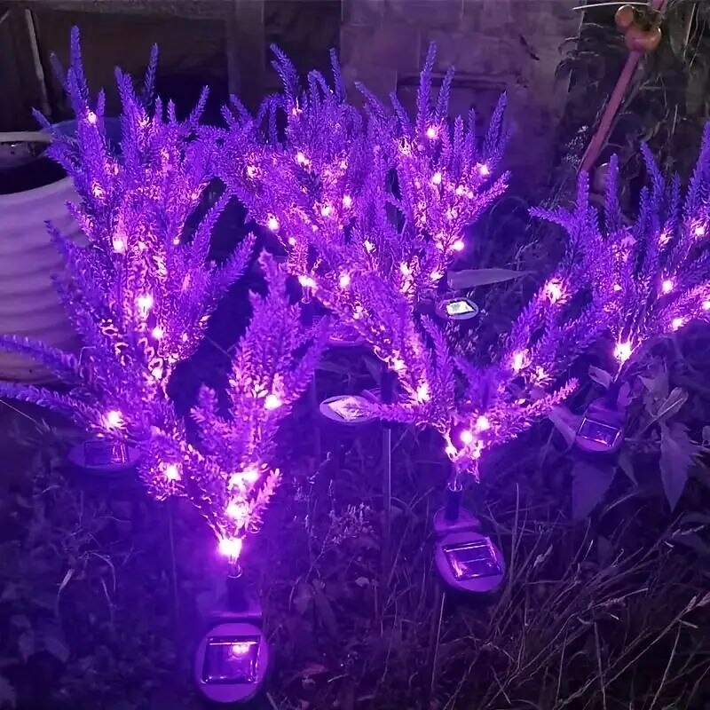 2 Pcs LED Solar Outdoor Lights Garden Light Lavender Simulation Plant Patio Lights Wedding Holiday Garden Walkway Villa Yard Landscape Atmosphere Lawn Light3
