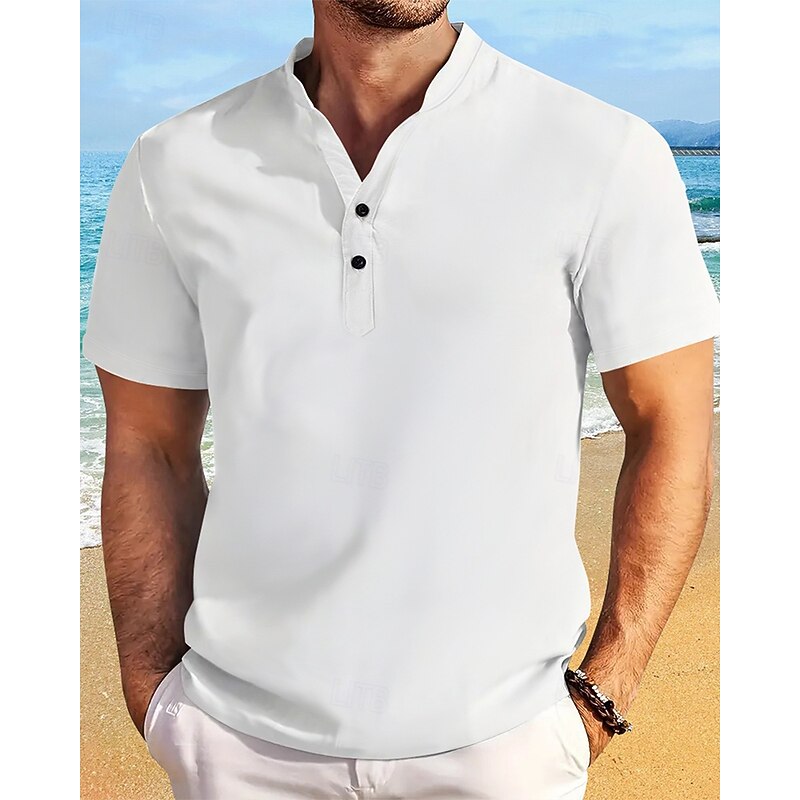 Men's Shirt Summer Shirt Casual Shirt Beach Shirt Button Up Shirt Black White Pink Blue khaki Short Sleeve Plain Standing Collar Vacation Hawaiian Button-Down Clothing Apparel Fashion Casual2
