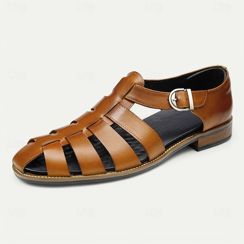 Men's Classic Brown Leather Fisherman Sandals - Versatile Summer Footwear for Casual Outings3