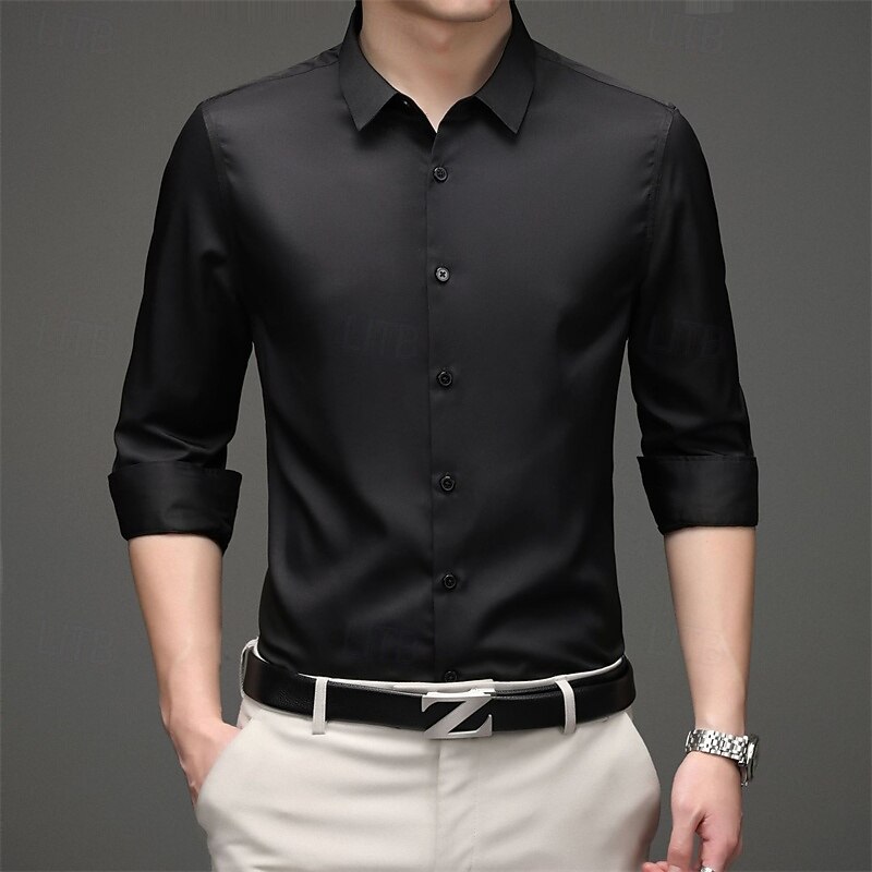 Men's Shirt Dress Shirt Button Up Shirt Plain Wedding Daily Black White Pink Wine Long Sleeve Shirt Collar Spring &  Fall Clothing Apparel Patchwork