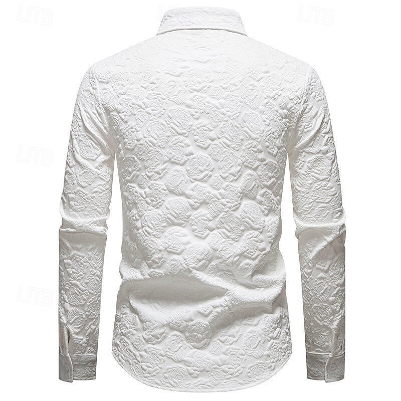 Men's Shirt Summer Shirt Casual Shirt Beach Shirt Button Up Shirt Black White Long Sleeve Plain Lapel Vacation Hawaiian Jacquard Clothing Apparel Polyester Fashion Casual Comfortable3