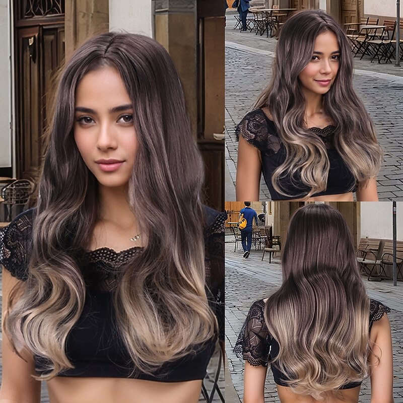 Synthetic Wig Wavy Spiral Curl Braid With Bangs Machine Made Wig 24 inch A1 Synthetic Hair Women's Thick Comfortable Color Gradient Multi-color Mixed Color