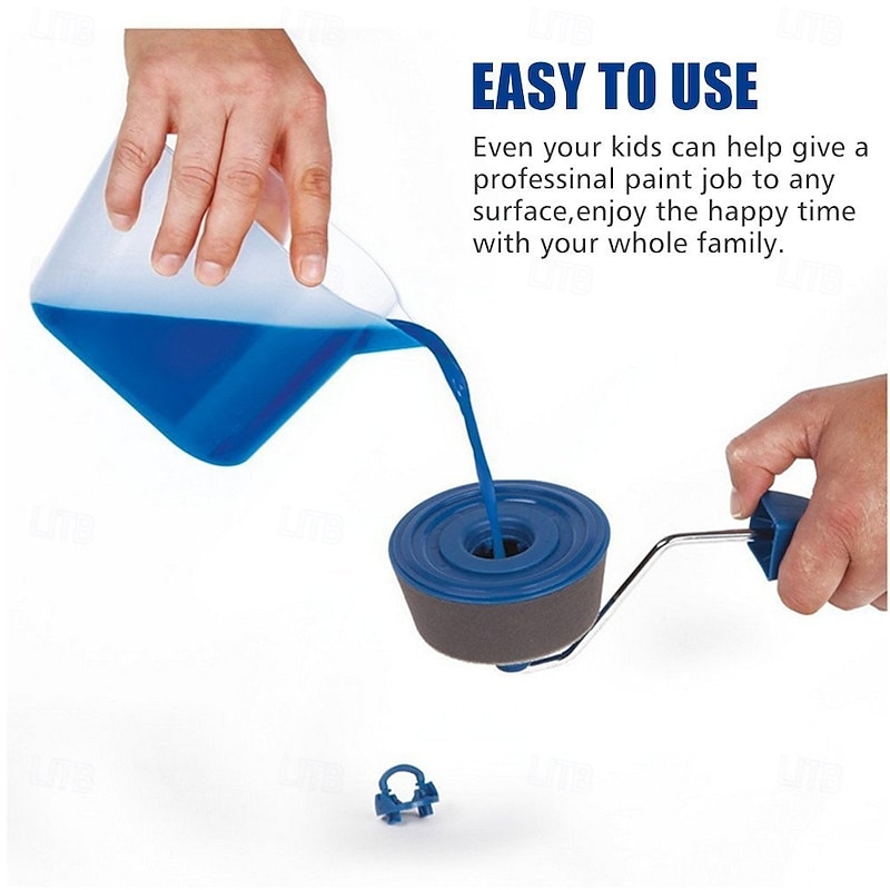 Paint Roller Brush Painting Handle Tool, Wall Painting Handle Tool with Paint Runner Brush, Wall Printing Brush, 3 Extension Poles, Printing Brush Tray, Handle Flocked Edger Room for Walls and Ceiling3