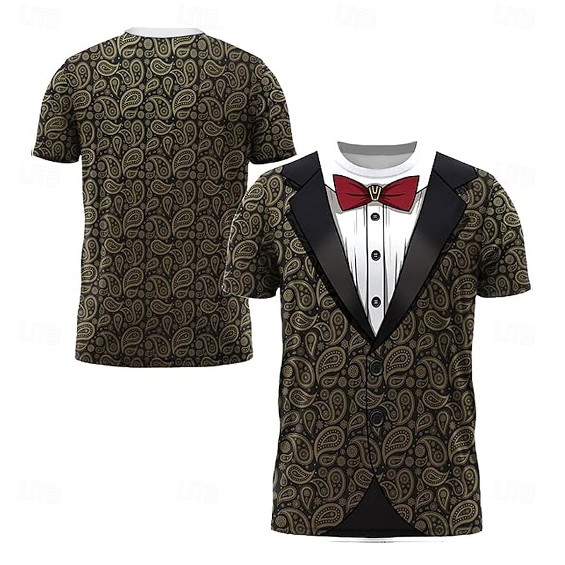 Men's Tuxedo Costume T Shirt Short Sleeve T shirt 3D Print Crew Neck Shirt Exaggerated Designer Party Holiday Club Black Summer Spring Clothing Apparel S M L XL XXL XXXL2