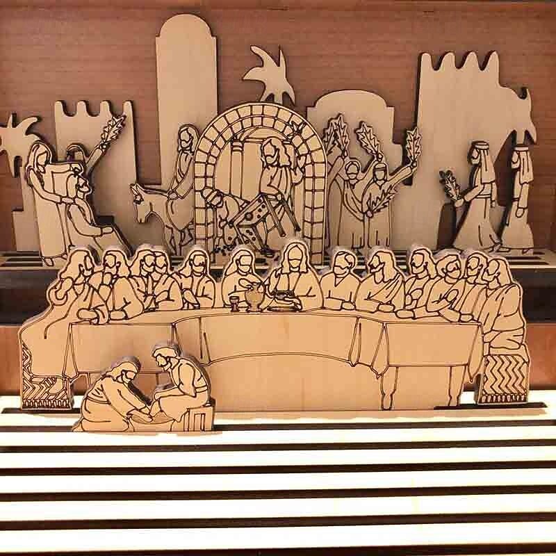 Family Easter Holy Week Gift, Easter Resurrection Scene Decor, Wooden Holy Week Book Playset, Handmade Vintage Easter Decor, Easter Decorations for Home, Religious Educational Book Kit4