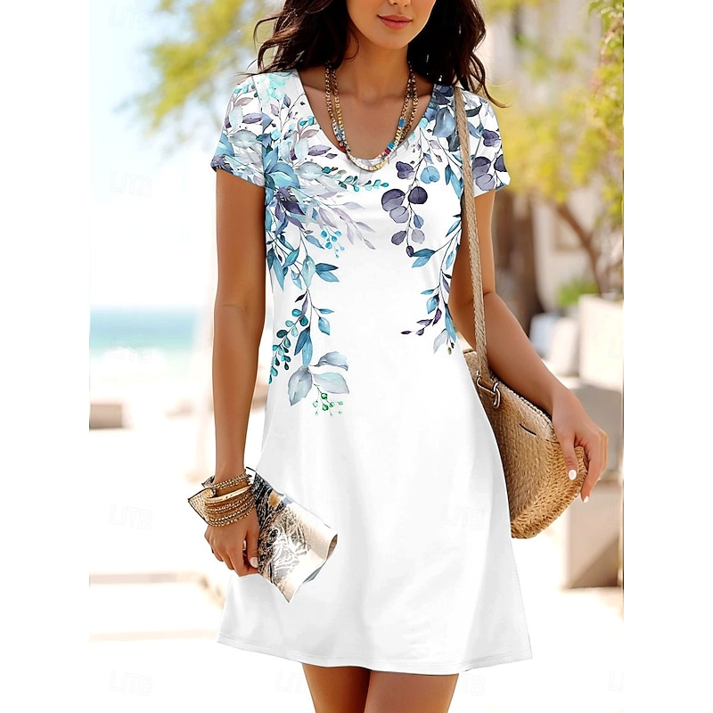 Women's Mini Dress T Shirt Dress Tee Dress A Line Dress Summer Dress Casual Daily Regular Fit Floral Graphic Short Sleeve Crewneck Pink Blue Green Summer Spring3