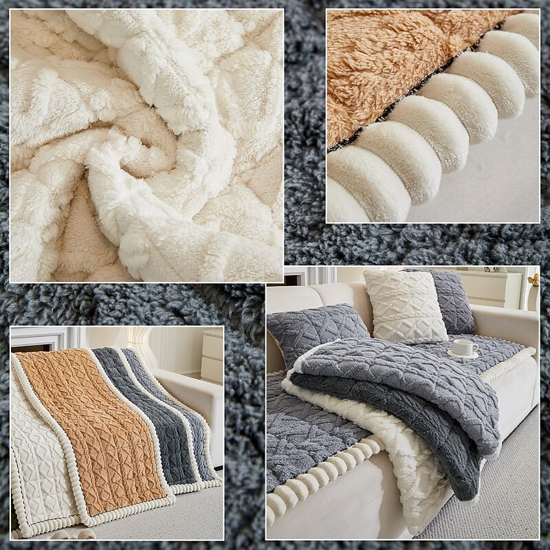 Couch Cover for Dogs Fuzzy Sofa Covers for Pet, Geometric Jacquard Coral Pet-Friendly Washable Non-Slip Sofas Slipcover Box Cushion Protector Pets Mat Dog Bed Mats3