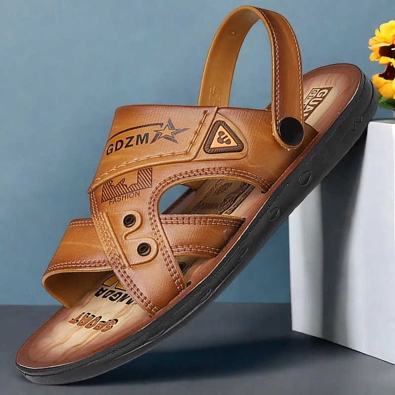 Men's Sandals with Embossed Details and Cushioned Footbed, Ideal for Casual Outdoor Activities