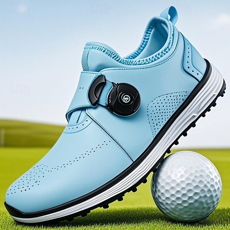 Men's Light Blue Golf Shoes with Adjustable Dial System, Breathable Design, Sporty Outdoor Golf Footwear2