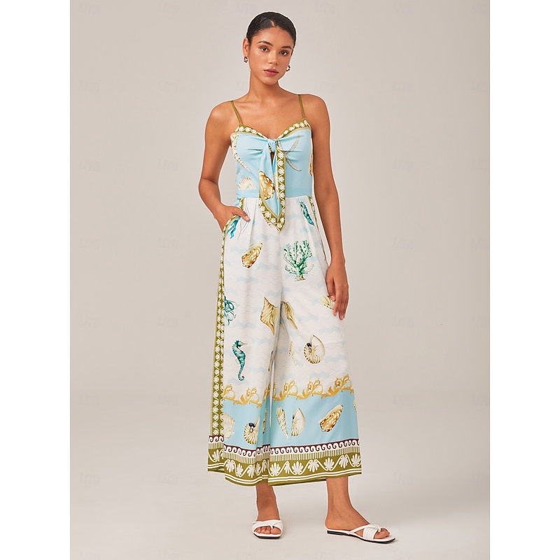 Ocean-Themed Placed Print Jumpsuit