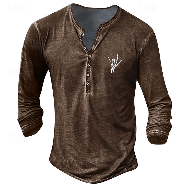 Men's Button T Shirt Henley Shirt Tee Tee Top Long Sleeve Henley Summer Pattern Solid / Plain Color Fashion Designer Fashion Vacation Street Going out dark brown Dark Grey Black Top Tee for Men4
