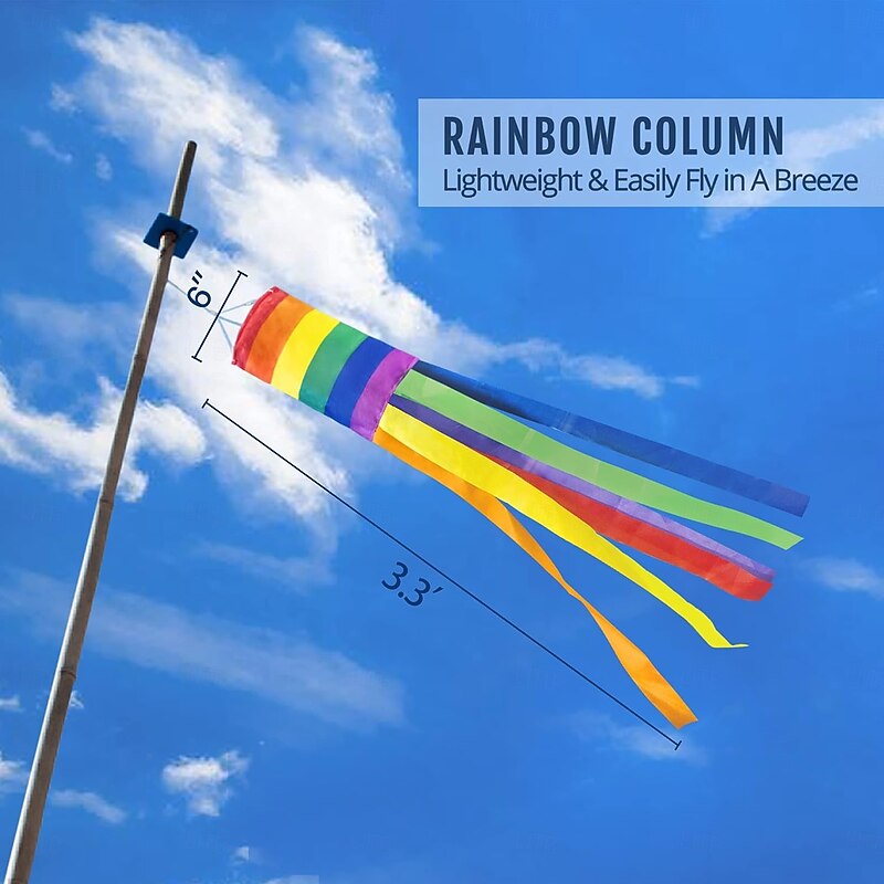 June Pride Month Rainbow Column Windsock Flag Fly in Breeze Outdoor Hanging Colorful LGBT+ Parade Garden Decorative Flag with Rainbow Long Tails3