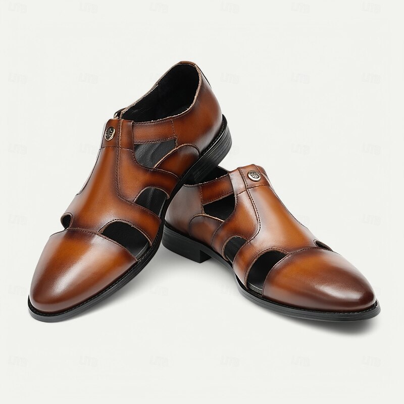 Men's Genuine Leather Fisherman Sandals with Double Monk Straps - Elegant Footwear for Business Casual and Events2