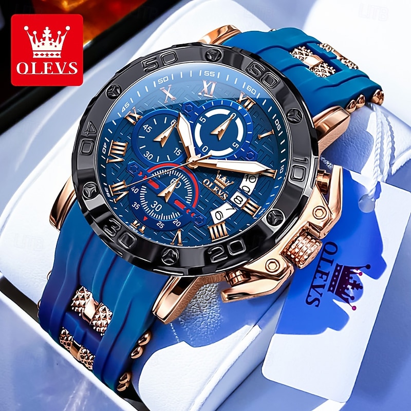 OLEVS 9986 Original Brand Men's Watches Large Dial Waterproof Silicone Tape Quartz Wristwatch Fashion Trend Chronograph Watch2