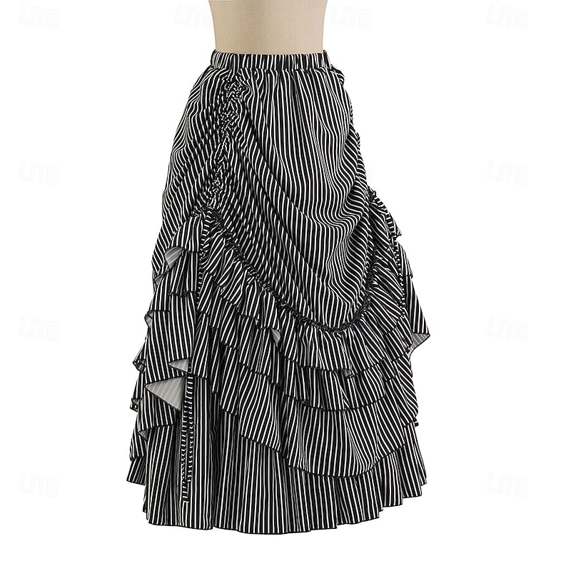 Retro Vintage Punk & Gothic Medieval Skirt Goth Girl Flounced Stripes Fancy Dress Women's Fantasy Steampunk Masquerade Casual Daily Adults' Skirt3