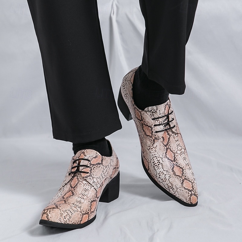 Men's Exotic Python Print Lace-Up Oxfords with Pointed Toe - Perfect for Evening Events and Fashion Statements2