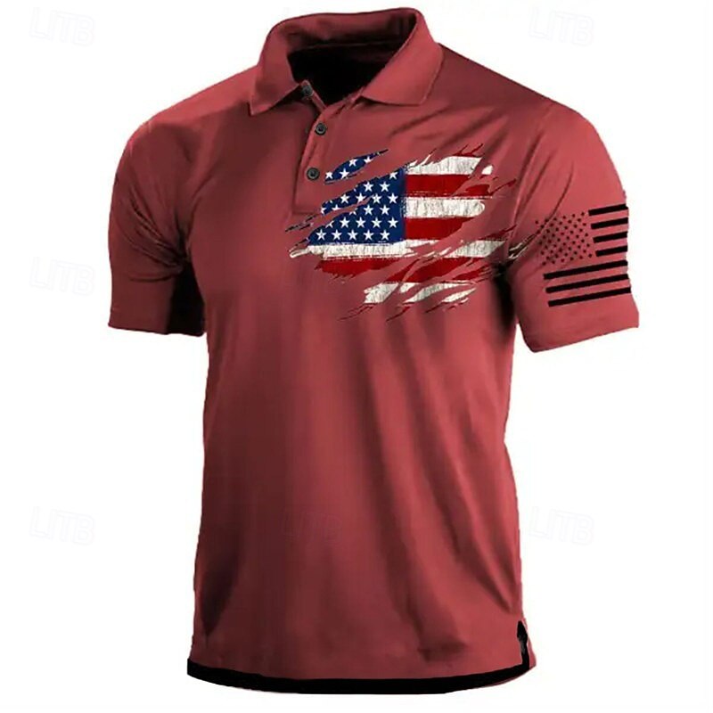 Men's American Flag Veterans Polo Shirts Golf Shirt Short Sleeve Polo Shirts Collared Shirts Casual Streetwear Vacation Wear Party Outfits Buttons 3D Print Black Red Navy Blue2