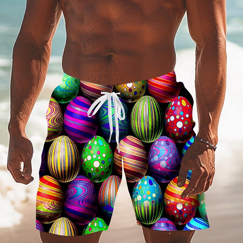 Easter Men's Easter Eggs Swim Trunks Swim Shorts Board Shorts Mid Waist Hawaiian Holiday Festival Drawstring Mesh Lining Elastic Waist Designer Clothing Apparel